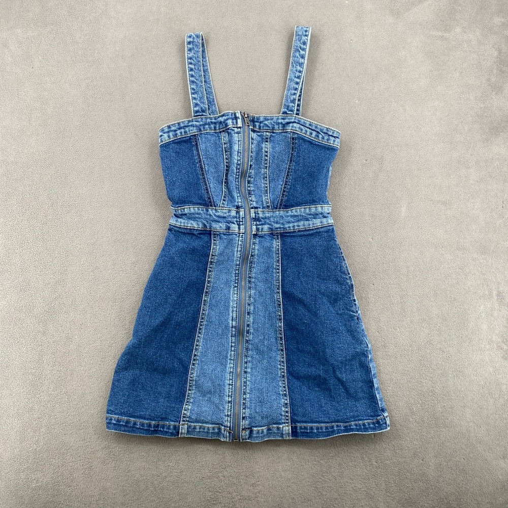 Wild Fable Blue Two Tone Denim Zip Front Mini Dress XXS Sleeveless Pinafore